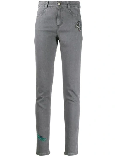 Shop Stella Mccartney Embroidered Skinny Jeans In Grey