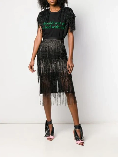 Shop Christopher Kane Slogan Print Fringe-trimmed T-shirt In Black