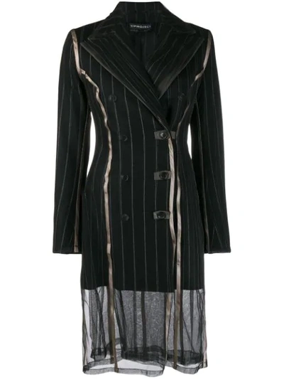 Shop Y/project Pinstripe Double-breasted Coat In Black