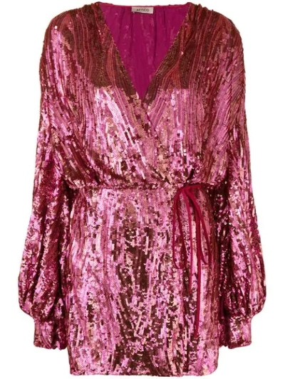 Shop Attico Sequin Balloon Sleeve Dress In 089 Pink