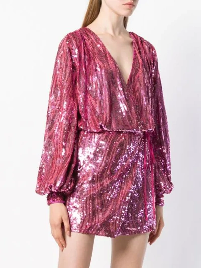 Shop Attico Sequin Balloon Sleeve Dress In 089 Pink