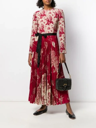 Shop Red Valentino Pleated Floral-print Dress In Red