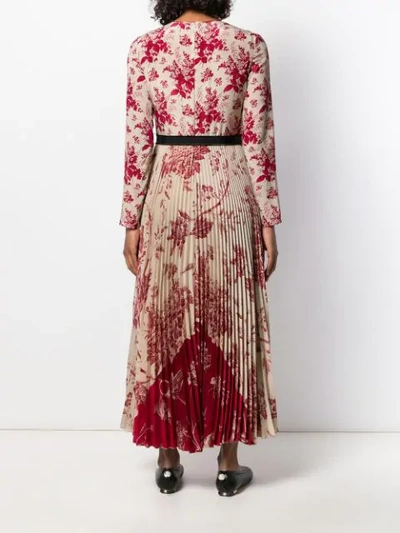 Shop Red Valentino Pleated Floral-print Dress In Red
