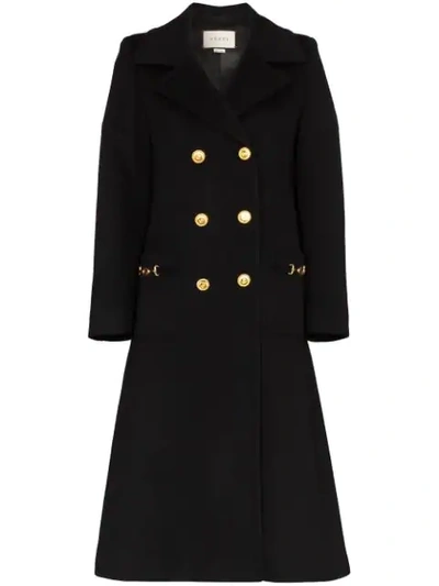 Shop Gucci Miltary Gg Wool Coat In Black