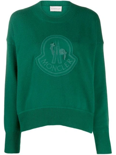 Shop Moncler Logo Embroidered Jumper In Green