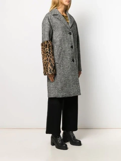 Shop N°21 Leopard Panel Herringbone Coat In Black