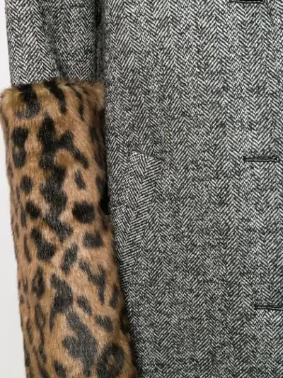 Shop N°21 Leopard Panel Herringbone Coat In Black