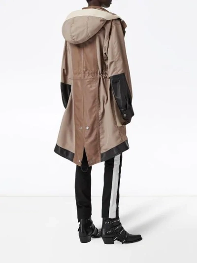 Shop Burberry Leather Panelled Nylon Hooded Parka In Warm Taupe