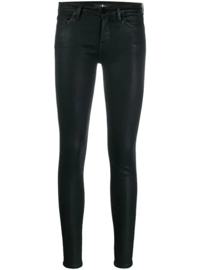 Shop 7 For All Mankind Low Rise Coated Skinny Trousers In Black