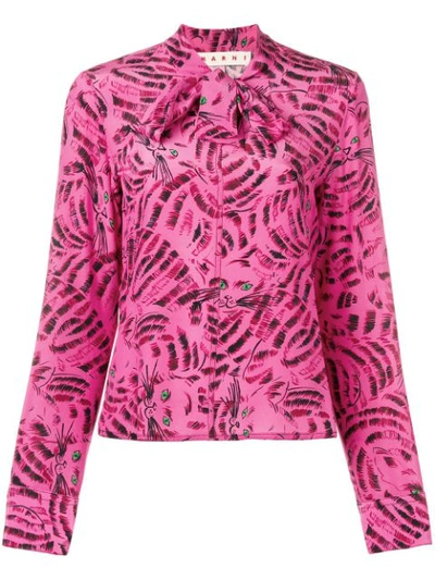 Shop Marni Cat Print Blouse In Pink