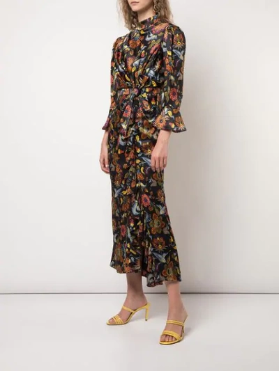 Shop Cinq À Sept Floral Print Midi Dress In Black