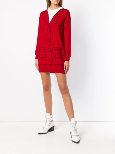 Shop Boutique Moschino Illusion Knit Shirt-dress - Red