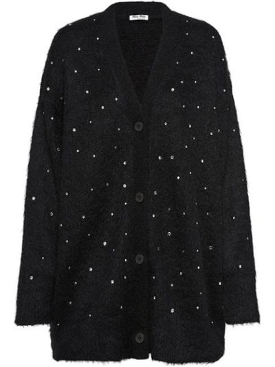 Shop Miu Miu Embellished Oversized Cardigan In Black