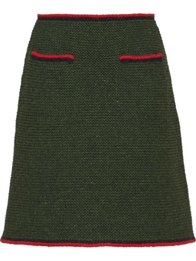 Shop Miu Miu Textured Knit Short Skirt In F0161 Military Green