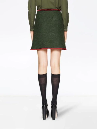 Shop Miu Miu Textured Knit Short Skirt In F0161 Military Green