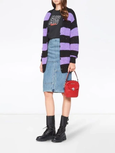 Shop Miu Miu Sequin-embellished Striped Cardigan In F0030 Violet