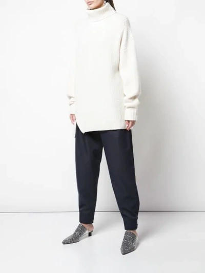 Shop Tibi Ribbed Turtleneck Sweater In White