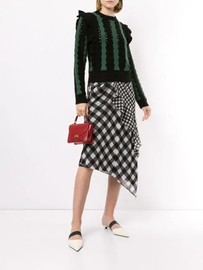 Shop Self-portrait Mixed Gingham-print Skirt In Black ,white