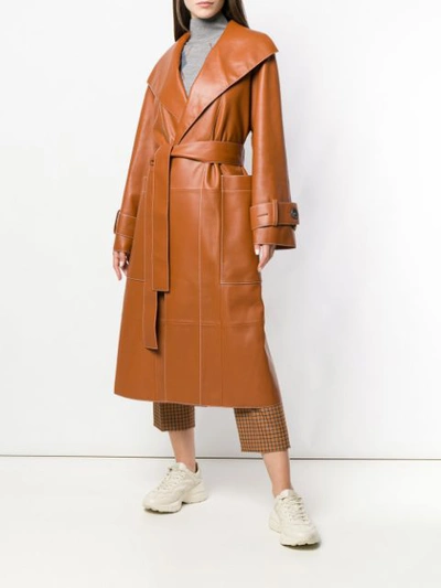 Shop Pringle Of Scotland Leather Trench Coat In Brown