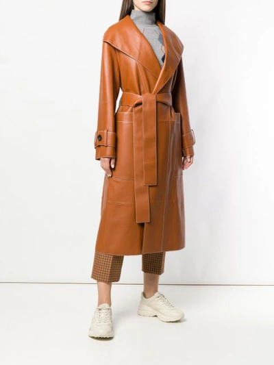 Shop Pringle Of Scotland Leather Trench Coat In Brown