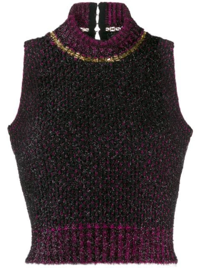 Shop Versace Sleeveless Knitted Top In A2055 Nero