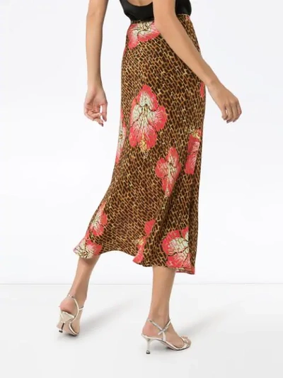 Shop Rixo London Kelly Animal Floral Print Midi-skirt In Brown