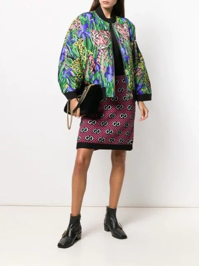 Shop Gucci Feline Garden Print Bomber Jacket In Green