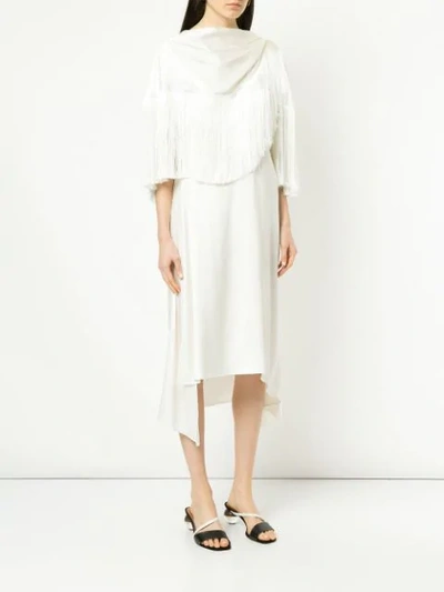 Shop Magda Butrym Fringed Cape Dress In White