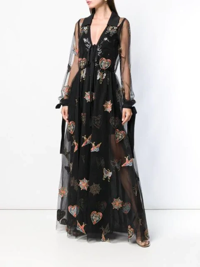 ELIE SAAB EMBROIDERED TULLE GOWN - 黑色