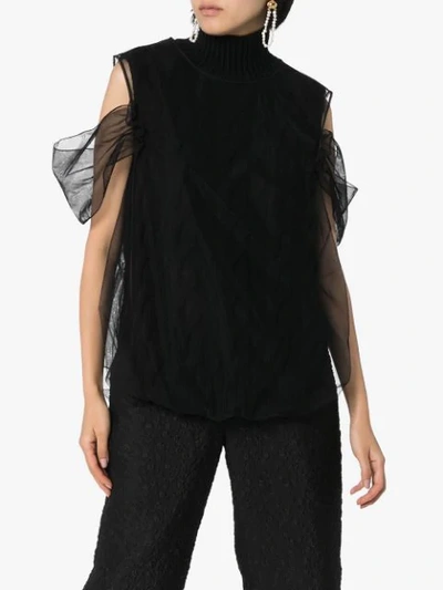 Shop Simone Rocha Tulle Overlay Knit Tank Top In Black