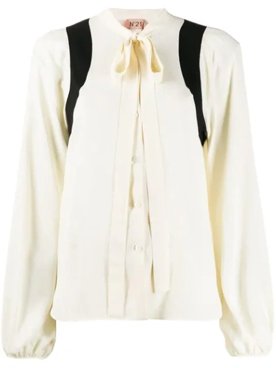 Shop N°21 Puss-bow Crepe Blouse In Neutrals