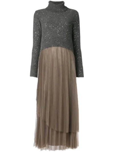 Shop Fabiana Filippi Contrast Material Sweater Dress - Grey