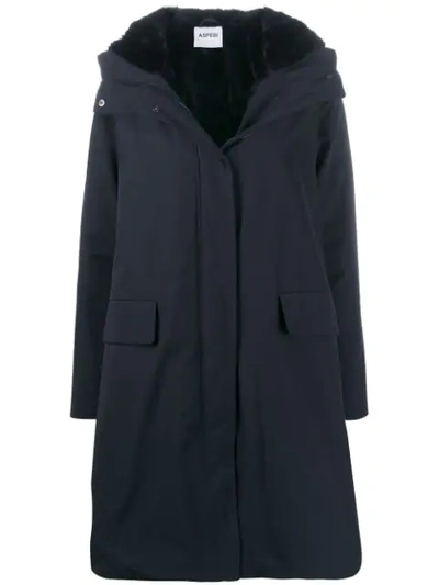 Shop Aspesi Hooded Midi Coat In Blue