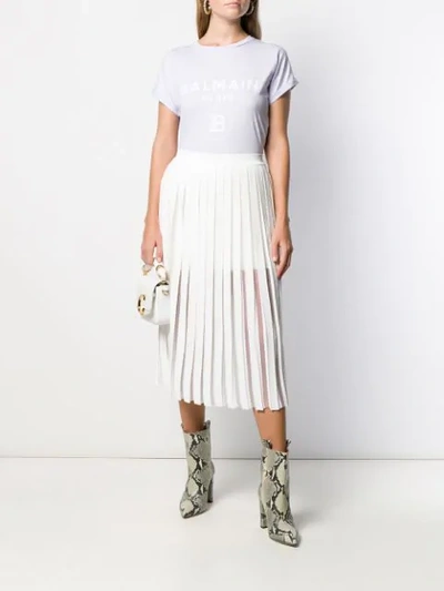 Shop Balmain Pleated Midi Skirt In White