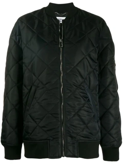 Shop Moschino Teddy Quilted Bomber Jacket In Black