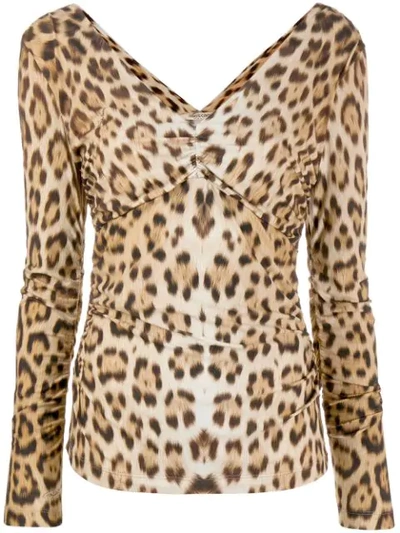 Shop Roberto Cavalli Leopard Pattern Ruched Blouse In D5134 Tan / Black