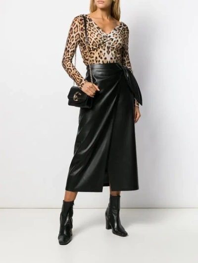 Shop Roberto Cavalli Leopard Pattern Ruched Blouse In D5134 Tan / Black