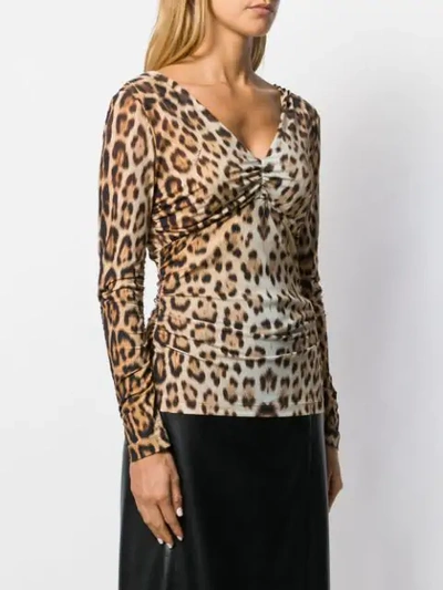 Shop Roberto Cavalli Leopard Pattern Ruched Blouse In D5134 Tan / Black