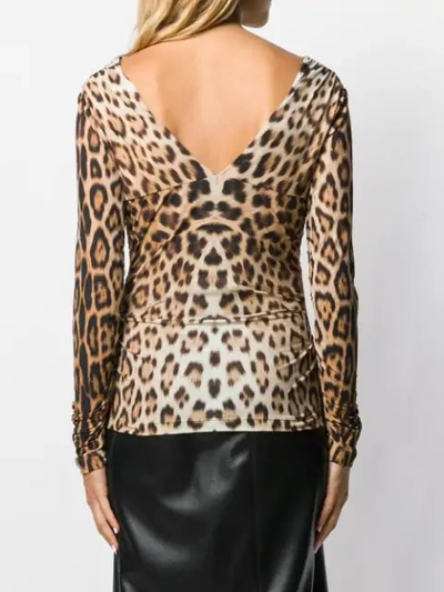 Shop Roberto Cavalli Leopard Pattern Ruched Blouse In D5134 Tan / Black