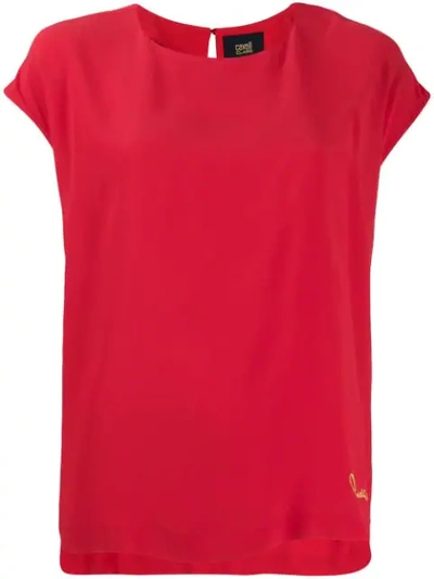 Shop Cavalli Class Logo Embroidered T-shirt In Red