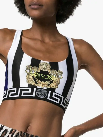 Shop Versace Baroque Print Sports Bra In Multicolour