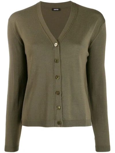 Shop Aspesi Button Fine Knit Cardigan In 01245 Green