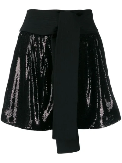 Shop P.a.r.o.s.h Obi Belt Sequin Shorts In Black