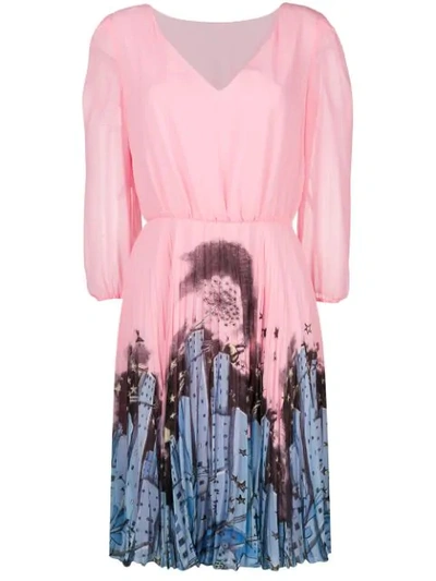 Shop Moschino Pleated Midi Dress - Pink