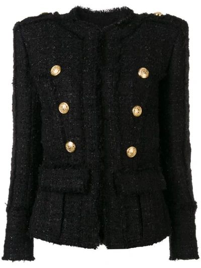 Shop Balmain Double-breasted Tweed Jacket In Black