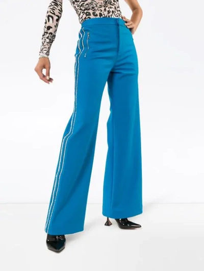 Shop Area Rhinestone Stripe Wide Leg Trousers In Blue