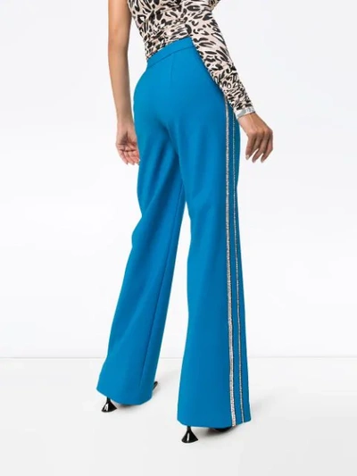 Shop Area Rhinestone Stripe Wide Leg Trousers In Blue