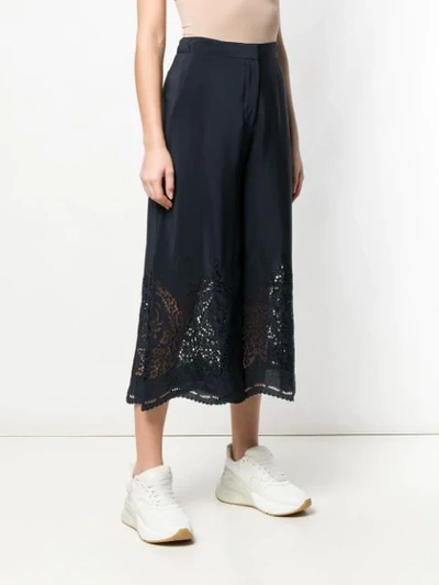 Shop Stella Mccartney Lace Detail Wide Leg Trousers In Blue