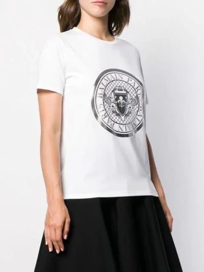 Shop Balmain Logo Medallion Print T-shirt In White