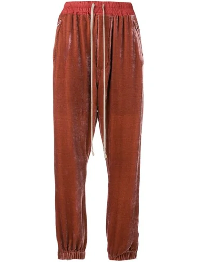 Shop Rick Owens Drawstring Velour Track Pants In Red
